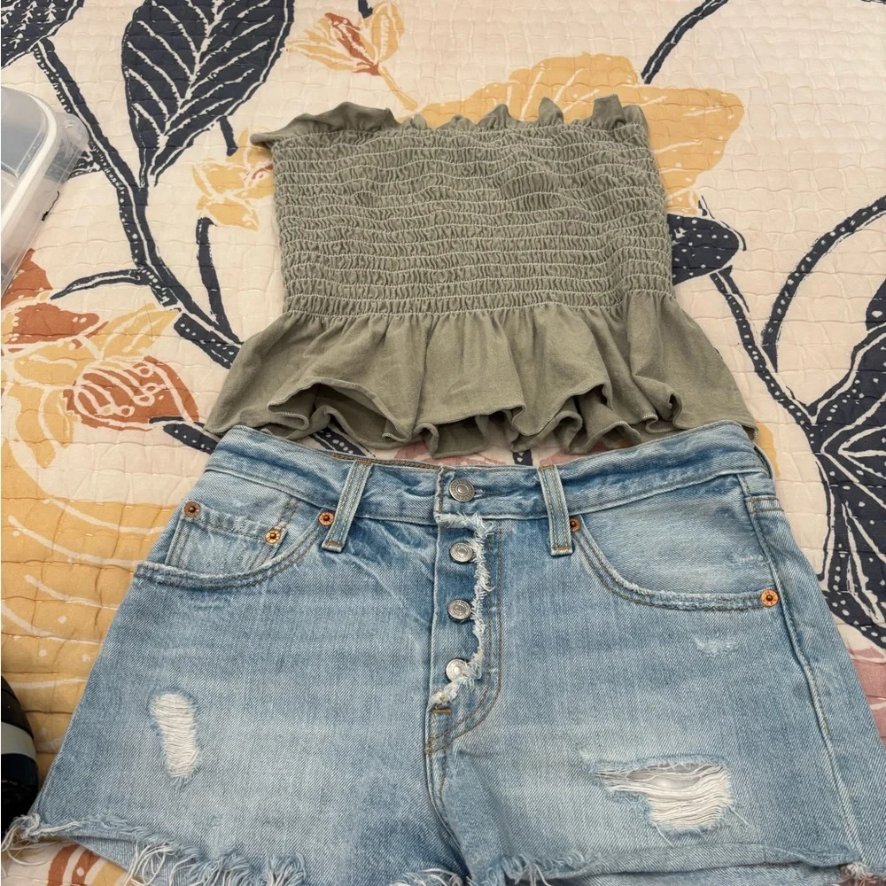 Truly Madly Deeply Sage Green Smocked Crop Top - Picture 4 of 4